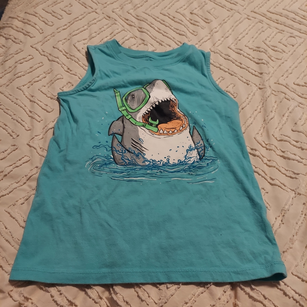 Cat & Jack Aqua Shark Tank Top Sm 6/7 Beachy